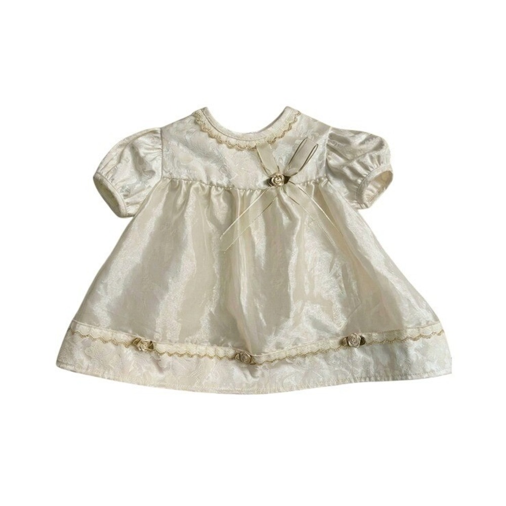 Vintage Baby Girl Dress 0-3M Organza Ribbon Rose Formal Baptism Holiday‎